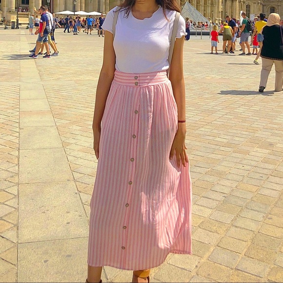 Forever 21 Dresses & Skirts - Long pink and white skirt